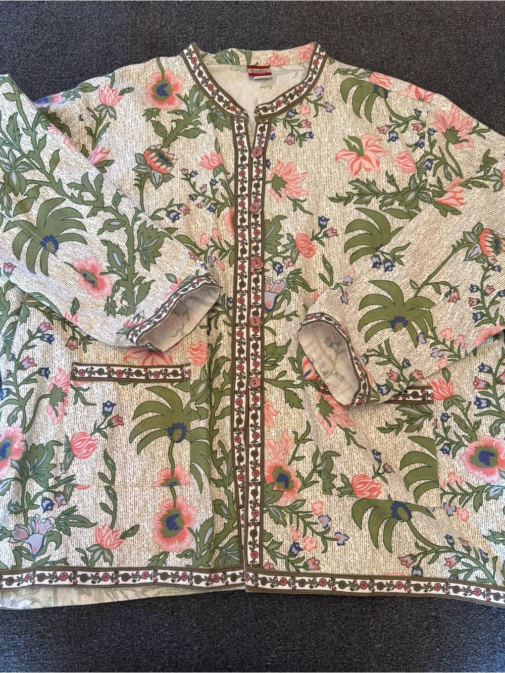 VTG Tudor Court Haband Cotton Floral Jacket Mandarin Collar Asian Inspired 3X